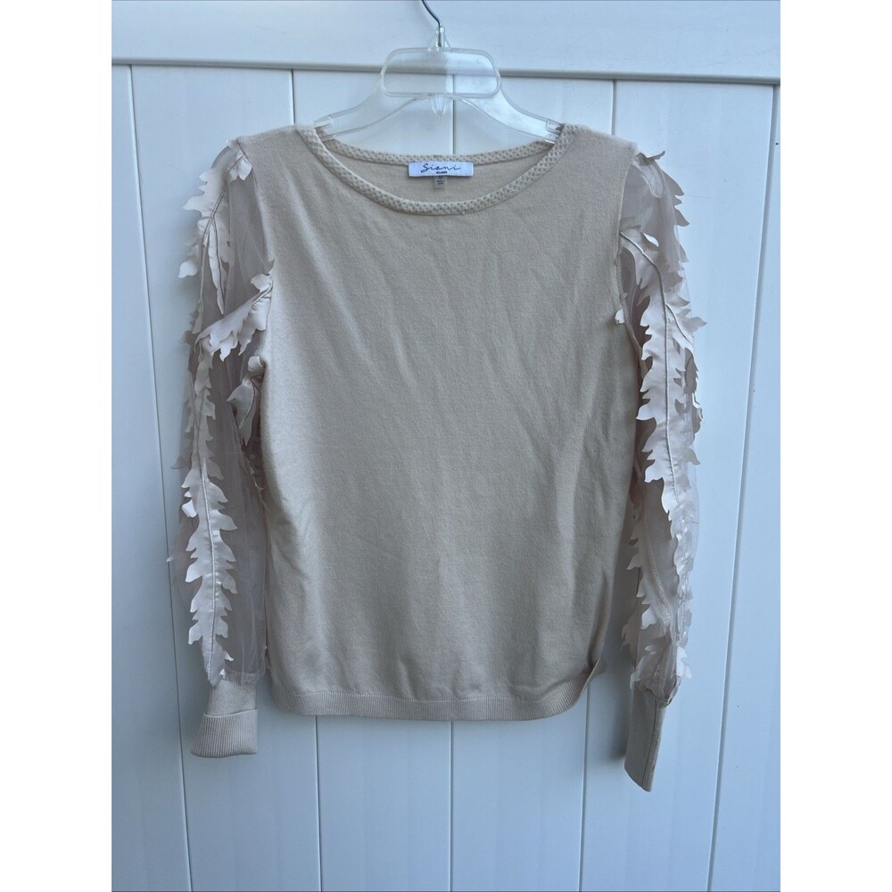 Siani Milano Floral Lace Sleeve Sweater Pink Artsy Size Medium